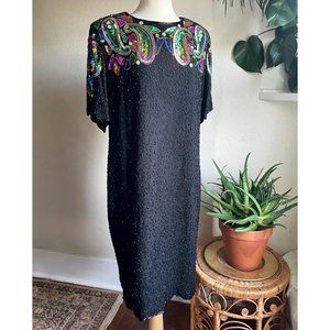80s Sténay Plus - Sequin Silk Dress - Size 18